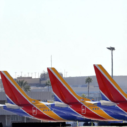737 Airliner Tails lined up in a row